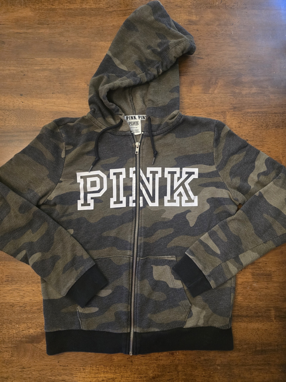 PINK Victoria's Secret Green Camo Zip Hoodie